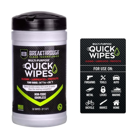 Breakthrough Clean Technologies Multi-Purpose CLP Quick Wipes, 5 in. x 6 in., 50-Pack Canister BT-CLP-QW-50